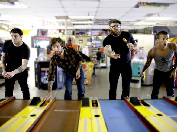 Every Time I Die Launch Shit Happens Series Every Time I Die Group Photo at Bowling Lanes